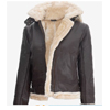 Dark Brown Shearling Hooded Leather Jacket - Angel Jackets