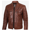 Men Cafe Racer Cognac Brown Leather Jacket : Angel Jackets
