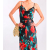 Red Floral Cowl Neck Satin Maxi Dress | Needsnolabel.com