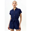 Addie Linen Mix Navy Playsuit : Louche London