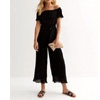 Black Pleated Bardot Ruffle Culotte Jumpsuit : Gini London