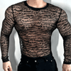 Print Mesh See Through Slim Fit Top : Ciciful