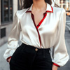 Contrast Collar Satin Blouse : Mooyius