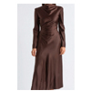 Matte Satin Viscose Gathered Midi Dres - Cue