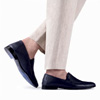 Men's Navy Deer Leather Loafer - Armosshoes.com