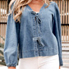 Oakley Tied Long Puff Sleeve Denim Top : Threaded Pear