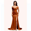 Shoulder Long Soft Satin Bridesmaid Dresses , Cetims
