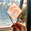 Rose Quartz Diamond/Rhombus on Stand : Helmsmancrystal.com