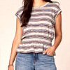 Roll Cuff Cap Sleeve Scoop Neck Top : Democracy Clothing