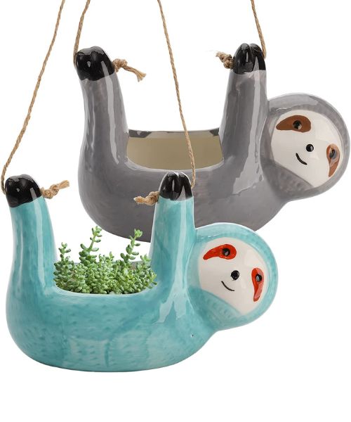 2-Pack Ceramic Sloth Hanging Planter