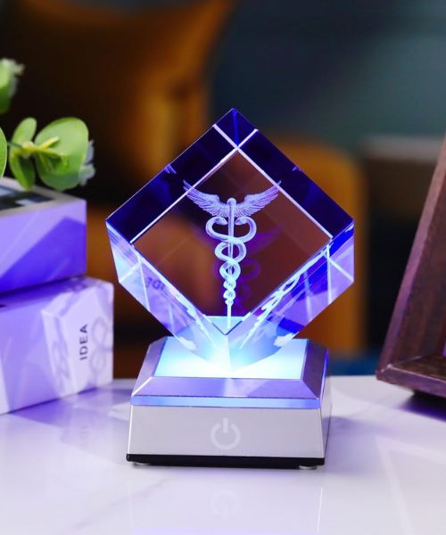 3D Crystal Caduceus Figurine For Doctors