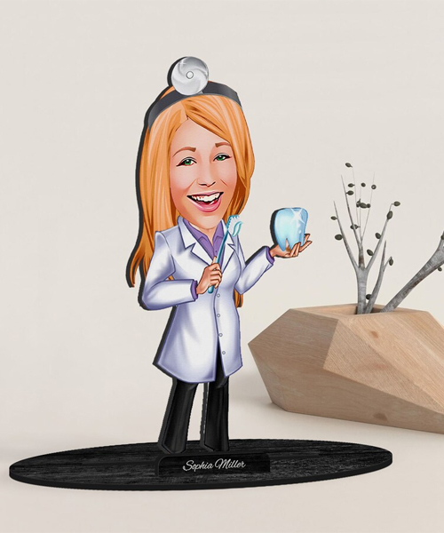 3D Wooden Cartooned Dentist Figurine Trinket