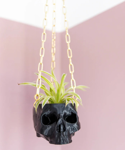 Black Hanging Skull Planter