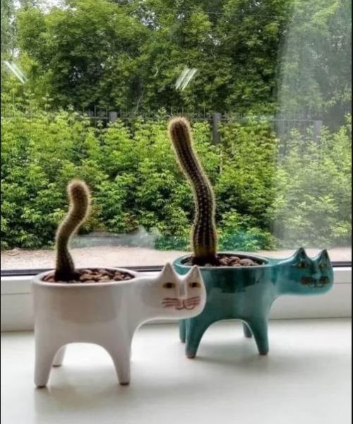 Handmade Ceramic Cat Design Planter 