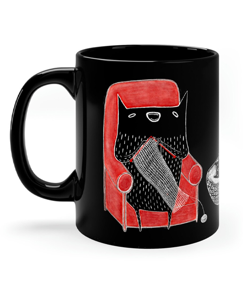 Black Coffee Mug Knitting Monster