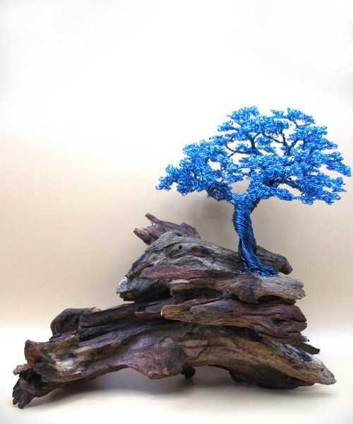 Blue Wire Tree On Driftwood