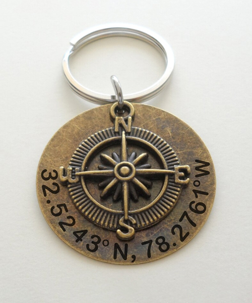 Bronze Compass Keychain 
