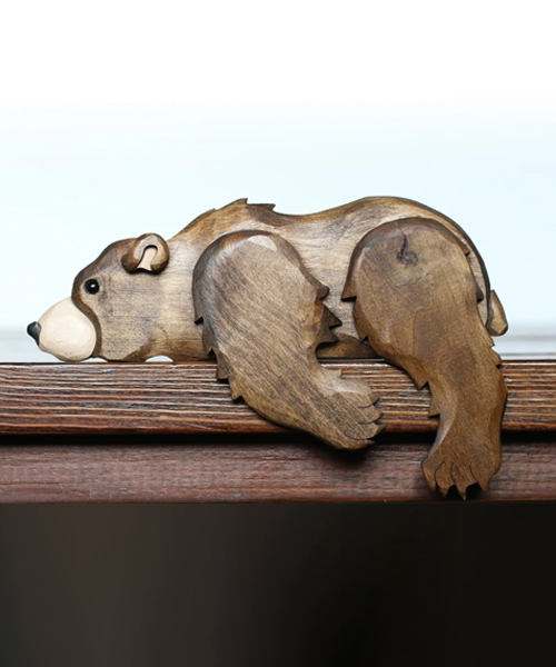 Carved Wooden Bear Shelf Decoration Bear