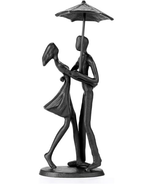 Couple Under Umbrella Bronze Sculpture