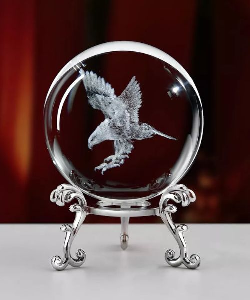 Engraved Eagle Crystal Ball Paperweight