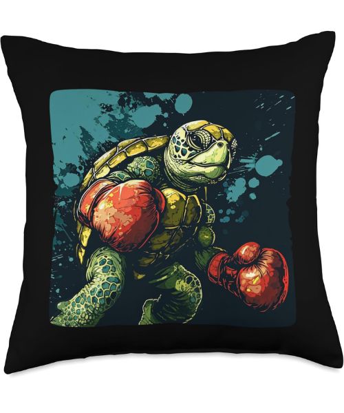 Funny Boxing Turtle Throw Pillow