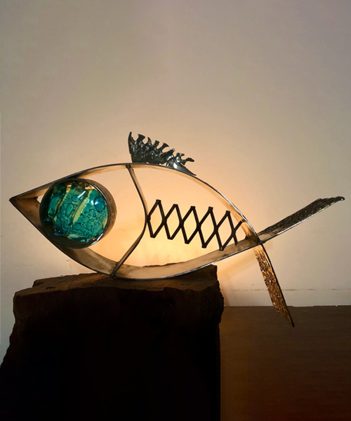 Glass And Iron Fish Sculpture
