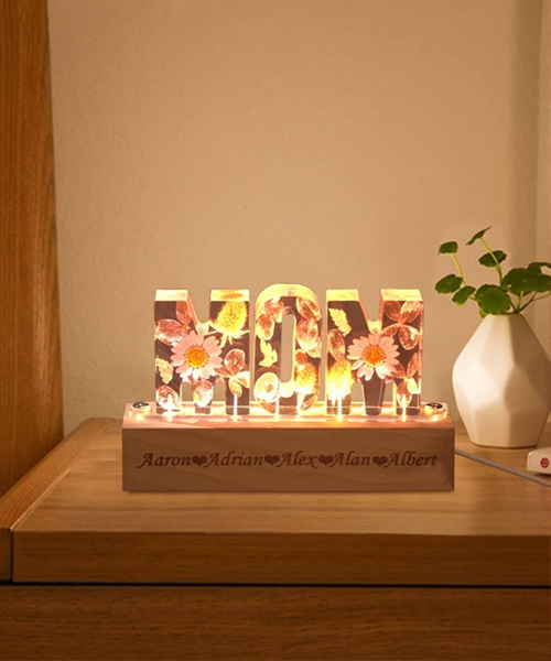 Hand Pressed Custom Flower Name Night Light