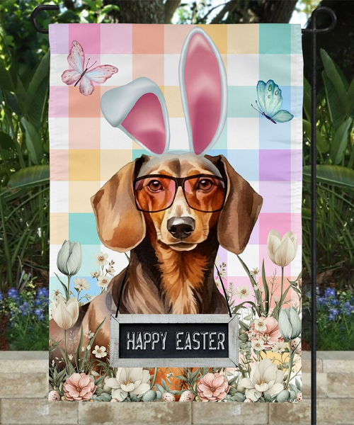 Happy Easter with Pet Floral Wreath Flag
