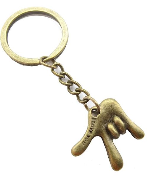 I Love You Bronze Hand Sign Keychain