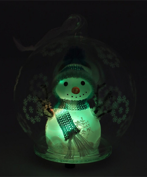 LED Snowman In Glass Bauble