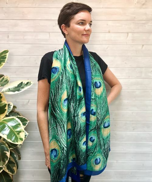 Peacock Theme Silk Scarf - Instant Lift To Any Outfit