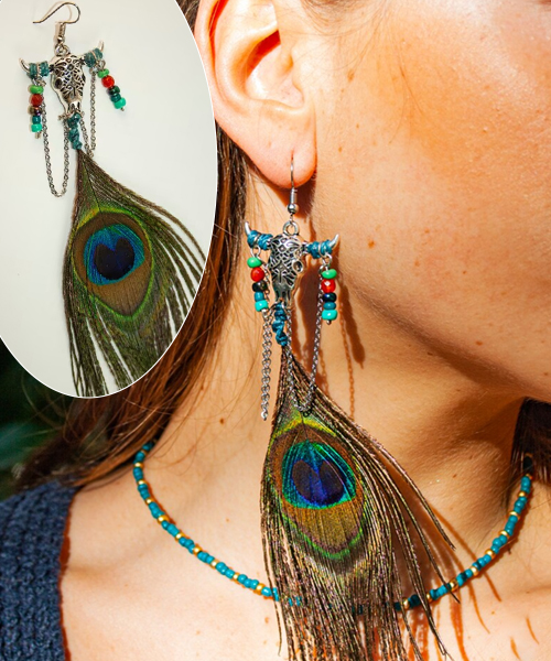 Long Peacock Feather Earrings