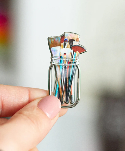 Paint Brushes In Clear Jar Enamel Pin