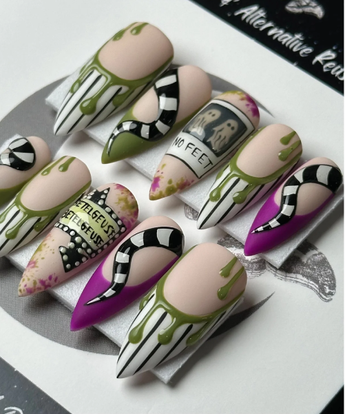 Press On Nails BG 3D Green And Purple