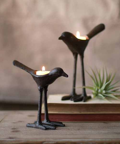 Rustic Cast Iron Bird Tealight Candle Holder