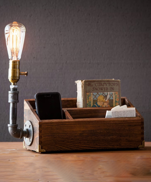 Rustic Desk Organizer Lamp
