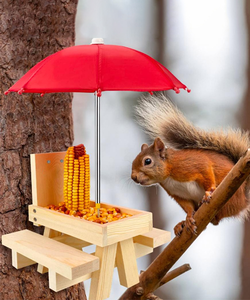 Picnic Table Squirrel Feeder with Umbrella