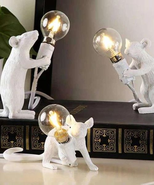 Whimsical Resin Mouse Lamps