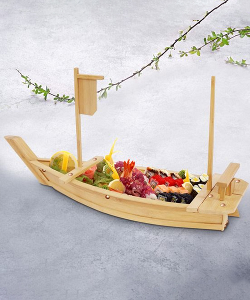Wooden Sushi Serving Tray Boat Plate.